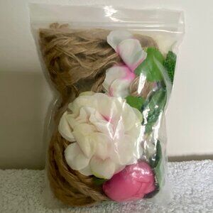 Flower Girl Headband with twine and silk Flowers NWT